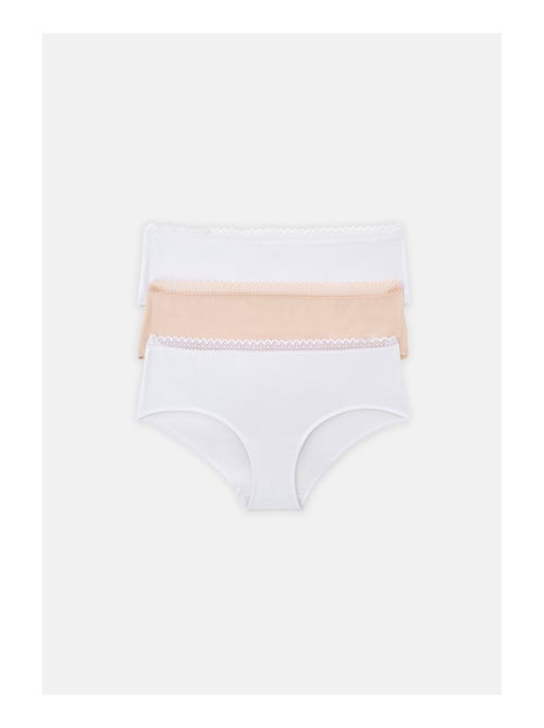 Lot de 3 shortys en coton et dentelle - Kiabi