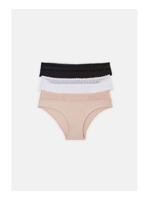 Lot de 3 shortys en coton et dentelle - Kiabi