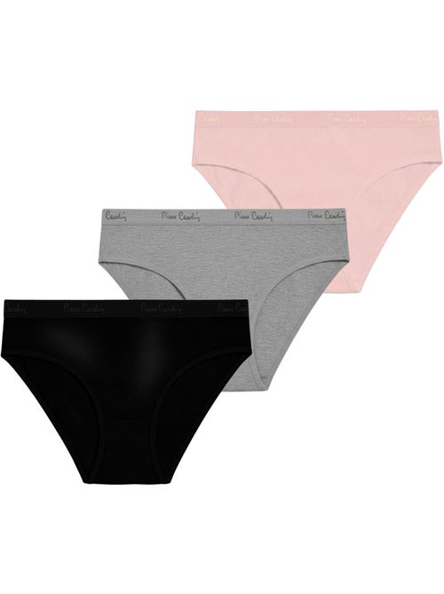 Lot de 3 slips femme  en coton uni et imprimé ceinture fine 2cm bgp pierre cardin - Kiabi
