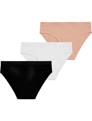 Lot de 3 slips femme en coton uni et imprimé ceinture fine 2cm bwf pierre cardin