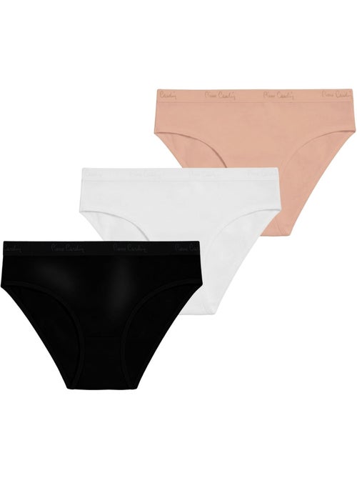 Lot de 3 slips femme  en coton uni et imprimé ceinture fine 2cm bwf pierre cardin - Kiabi