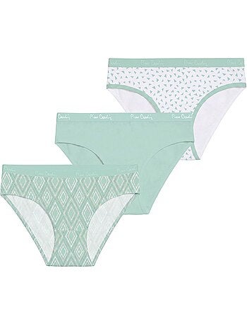 Lot de 3 slips femme en coton uni et imprimé ceinture fine 2cm pck12 pierre cardin