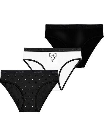 Lot de 3 slips femme en coton uni et imprimé ceinture fine 2cm pck6 pierre cardin
