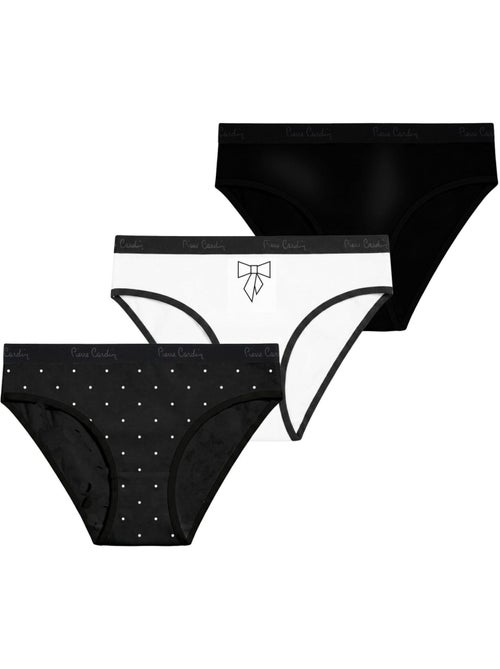 Lot de 3 slips femme  en coton uni et imprimé ceinture fine 2cm pck6 pierre cardin - Kiabi