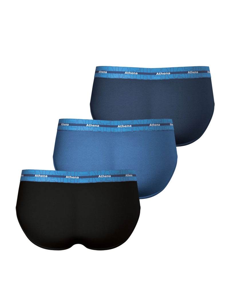 Lot de 3 slips homme 720 stretch coton athena Noir Bleu Bleu - Kiabi