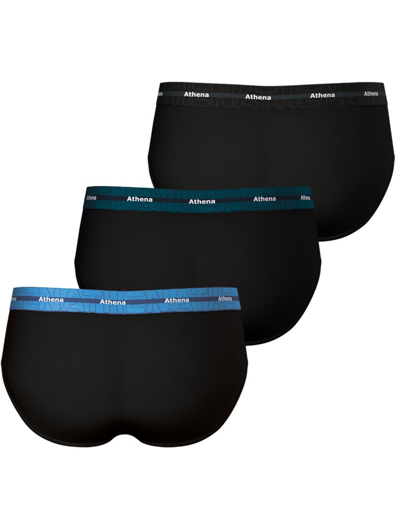Lot de 3 slips homme 720 stretch coton athena Noir Noir Bleu - Kiabi