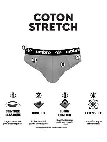 Lot de 3 slips homme en coton ceinture colorée bak umbro