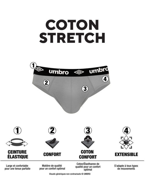 Lot de 3 slips homme en coton ceinture colorée  bak umbro - Kiabi