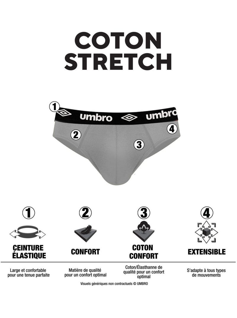 Lot de 3 slips homme en coton ceinture colorée  bak umbro Noir - Kiabi
