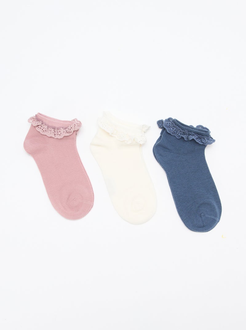 Lot de 3 socquettes de cérémonie à volants Rose - Kiabi