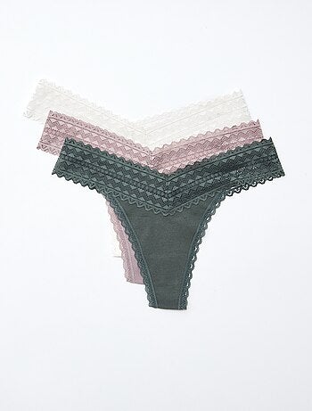 Lot de 3 strings coton et dentelle