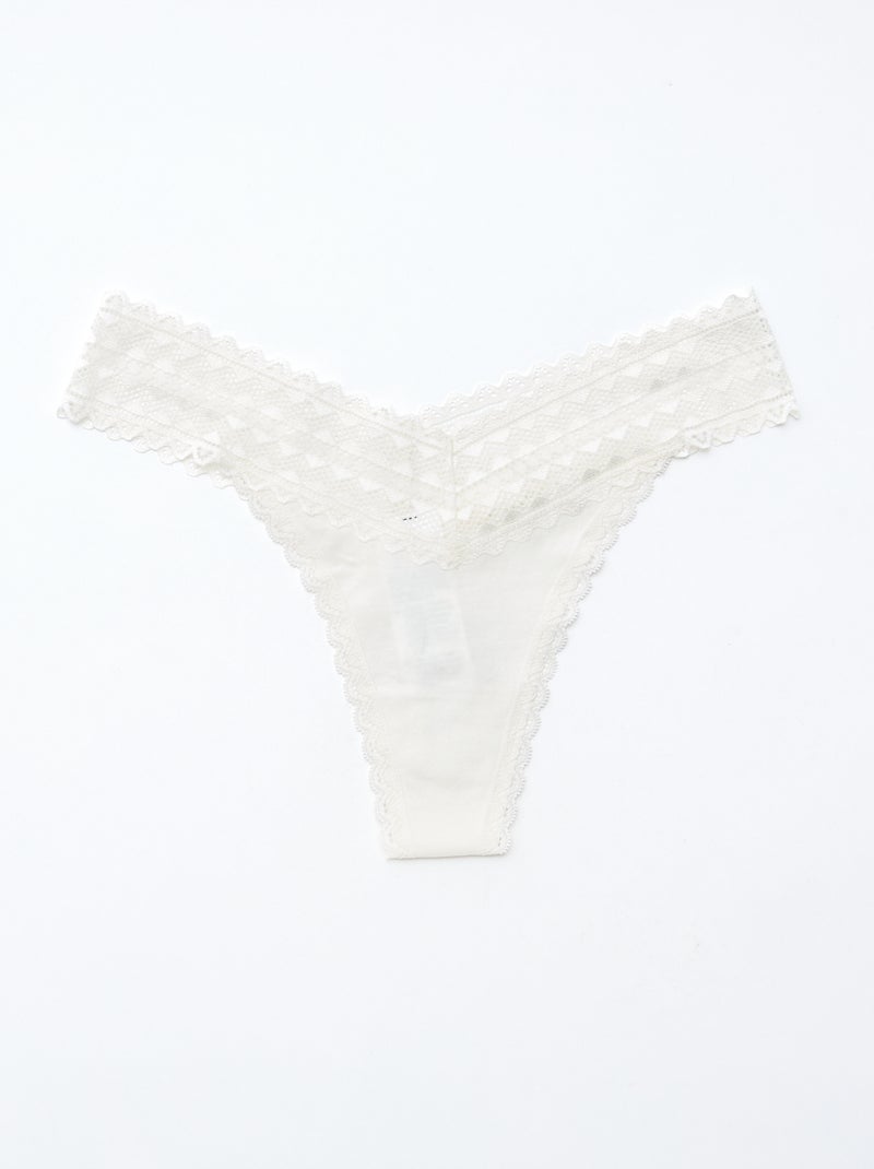 Lot de 3 strings coton et dentelle Blanc/gris/rose - Kiabi