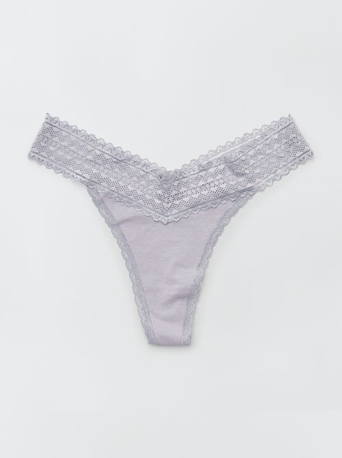 Lot de 3 strings coton et dentelle - Kiabi