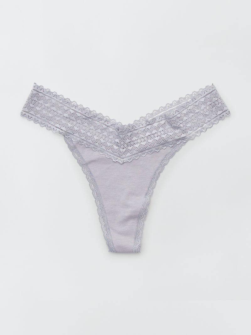 Lot de 3 strings coton et dentelle écru/bleu/marine - Kiabi