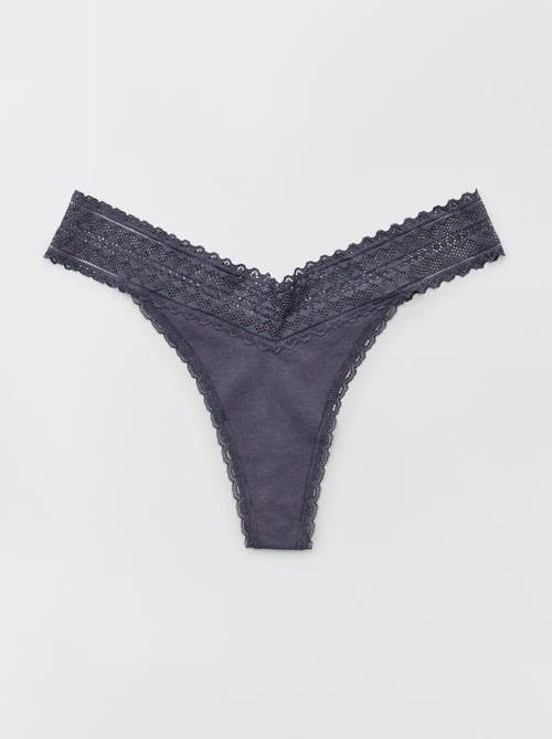 Lot de 3 strings coton et dentelle - Kiabi