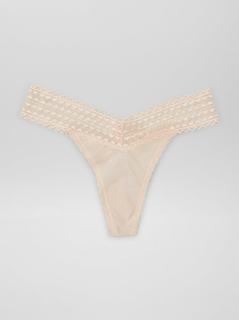Lot de 3 strings coton et dentelle Violet - Kiabi