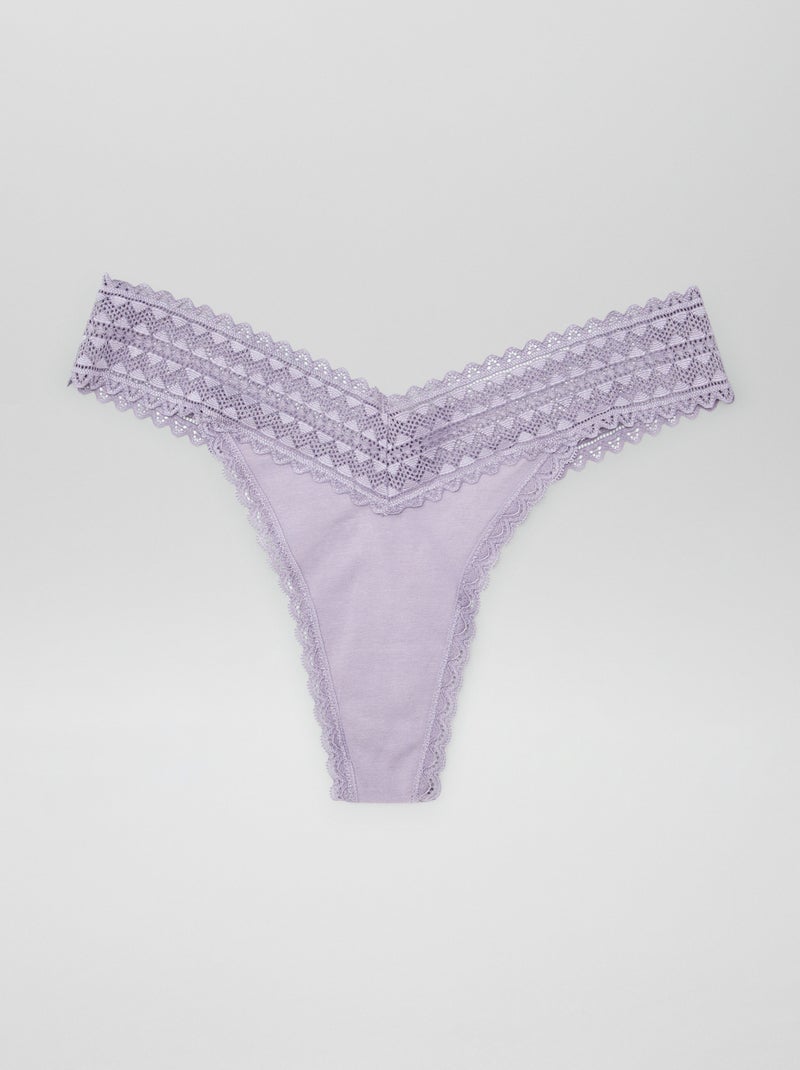 Lot de 3 strings coton et dentelle Violet - Kiabi
