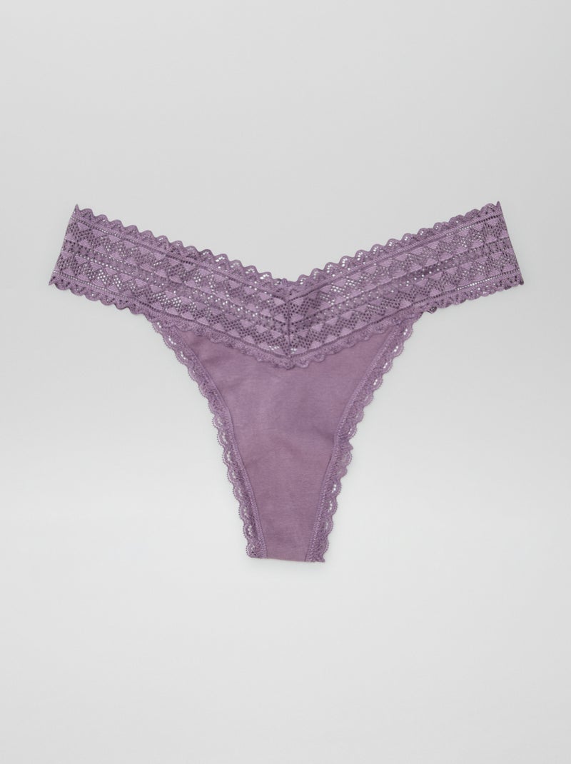 Lot de 3 strings coton et dentelle Violet - Kiabi