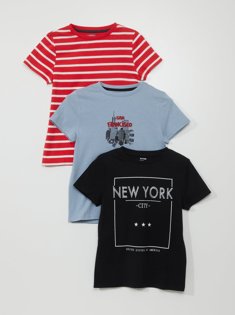 Lot de 3 t-shirts en jersey Noir/bleu - Kiabi