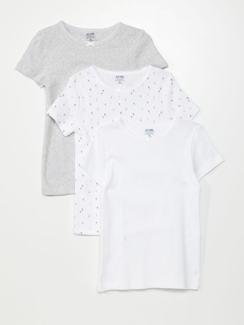 Lot de 3 t-shirts en maille pointelle Blanc/gris - Kiabi