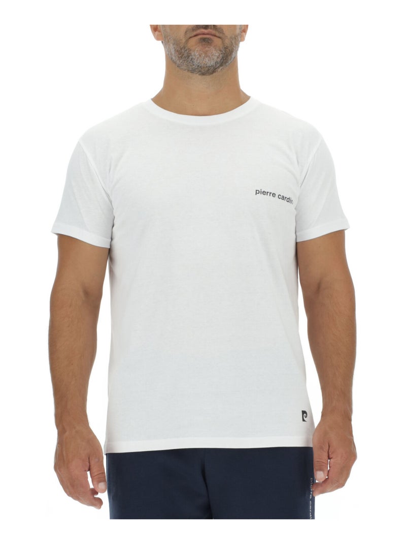 Lot de 3 t-shirts homme en coton uni col rond imprimé poitrine pierre cardin Blanc - Kiabi