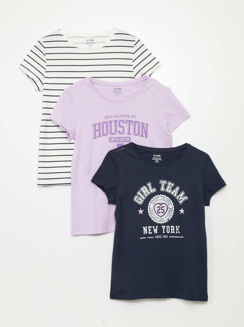 Lot de 3 t-shirts imprimés Blanc/violet/ marine - Kiabi