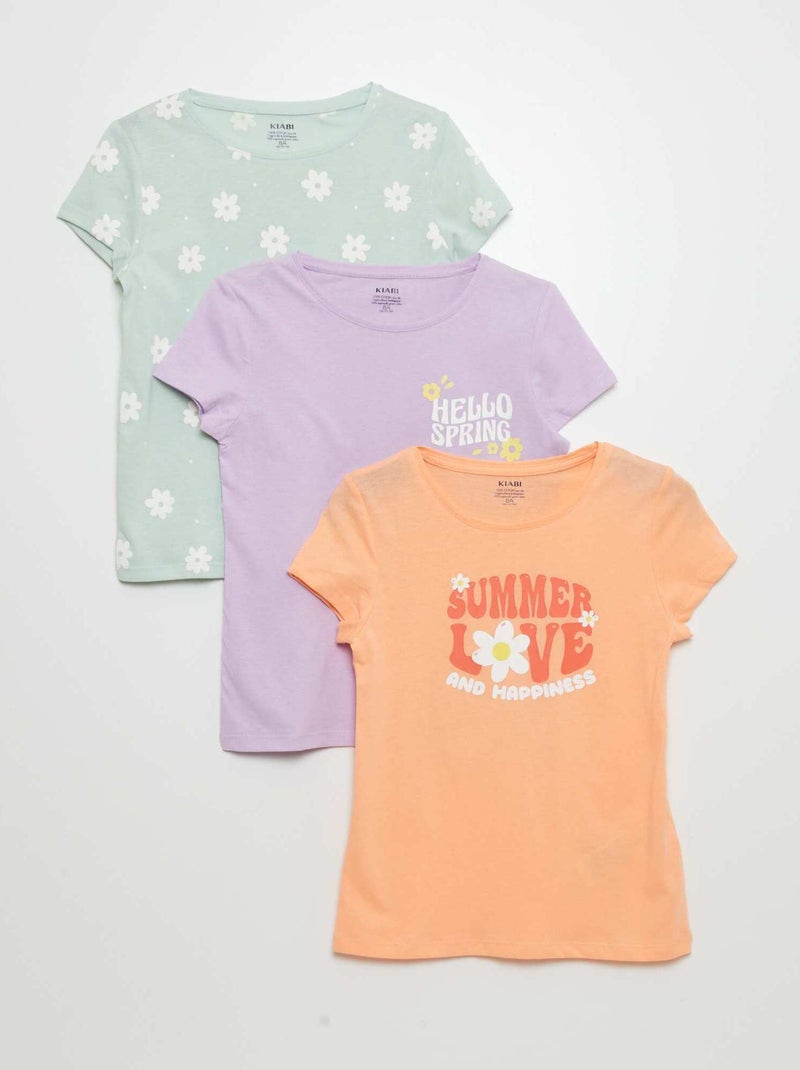 Lot de 3 t-shirts imprimés Vert/violet/orange - Kiabi