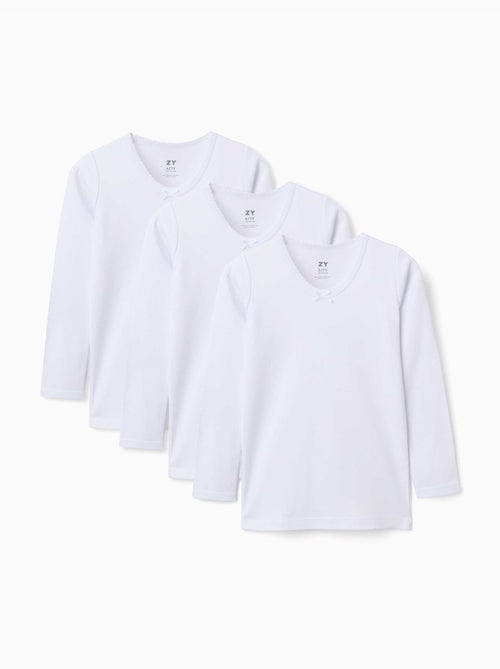 Lot de 3 T-shirts maillot de corps à manches longues en coton peigné - Kiabi