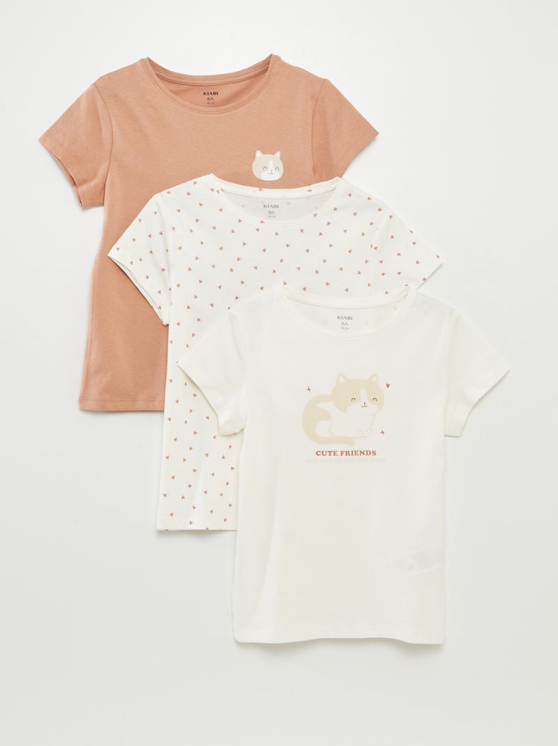 Lot de 3 t-shirts manches courtes Blanc/beige - Kiabi