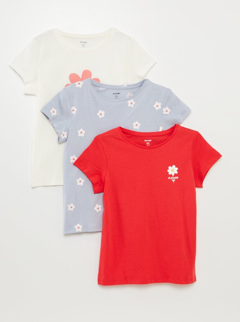 Lot de 3 t-shirts manches courtes Blanc/rouge - Kiabi