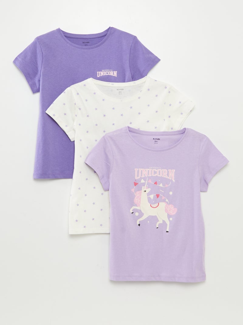 Lot de 3 t-shirts manches courtes Violet - Kiabi