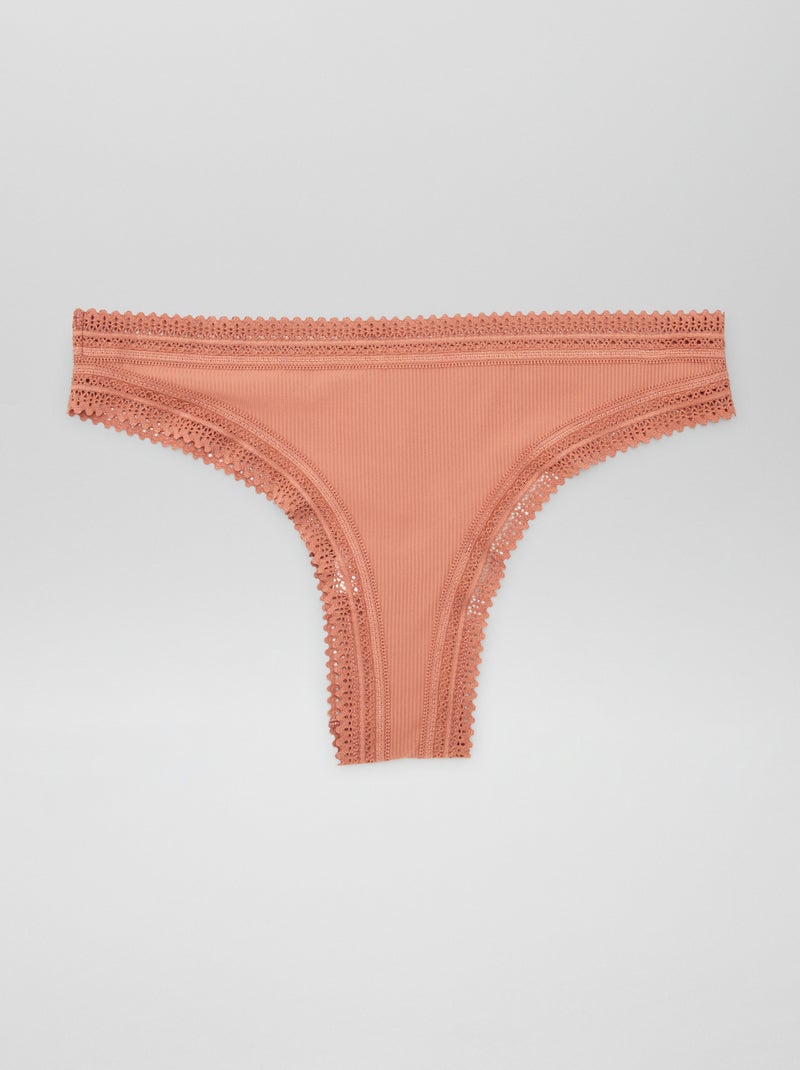 Lot de 3 tangas côtelés Rose/blanc/noir - Kiabi