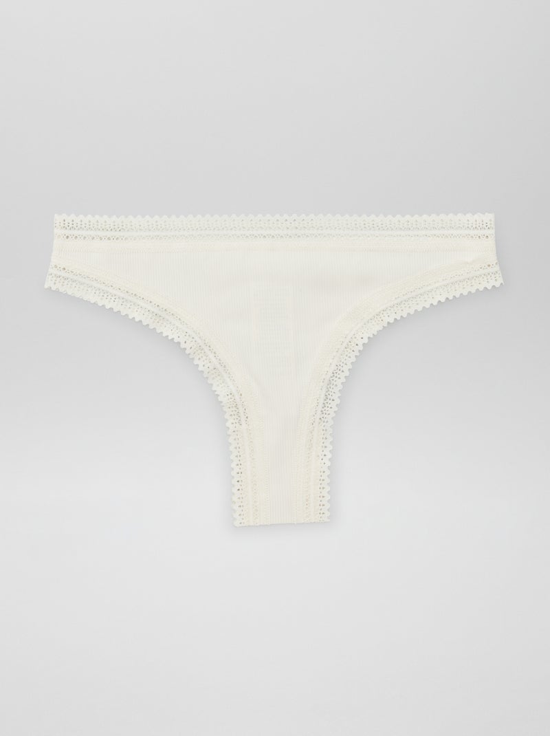 Lot de 3 tangas côtelés Rose/blanc/noir - Kiabi