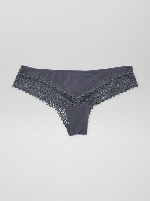 Lot de 3 tangas coton et dentelle - Kiabi