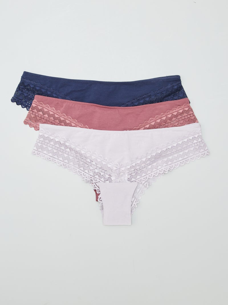 Lot de 3 tangas coton et dentelle Lila - Kiabi