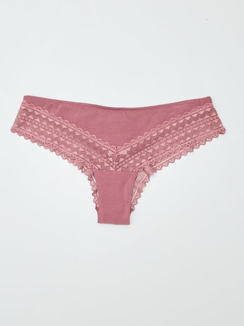 Lot de 3 tangas coton et dentelle - Kiabi