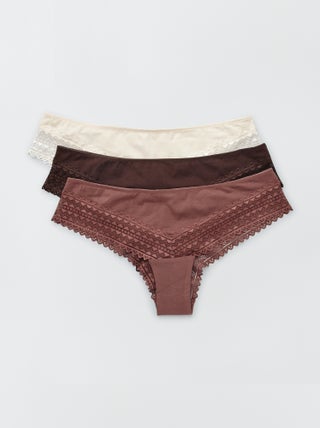 Lot de 3 tangas coton et dentelle