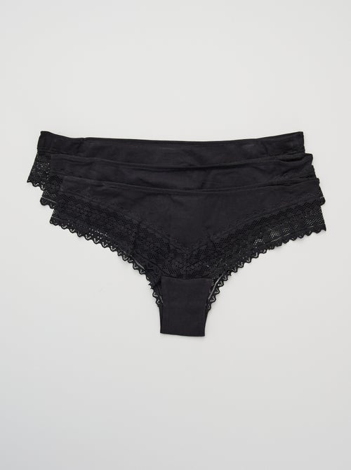 Lot de 3 tangas coton et dentelle - Kiabi