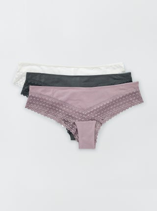 Lot de 3 tangas coton et dentelle