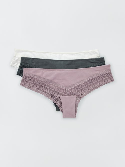 Lot de 3 tangas coton et dentelle - Kiabi