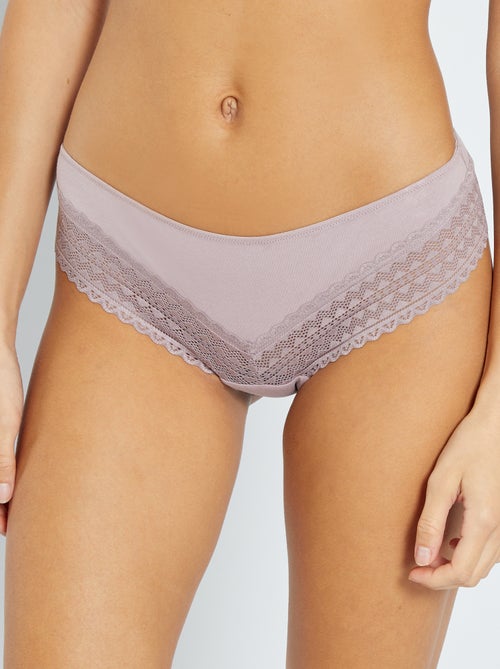 Lot de 3 tangas coton et dentelle - Kiabi