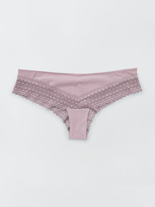 Lot de 3 tangas coton et dentelle - Kiabi