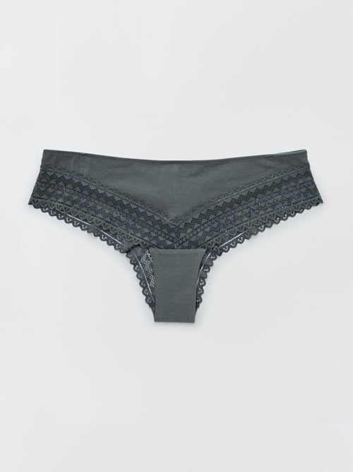 Lot de 3 tangas coton et dentelle - Kiabi