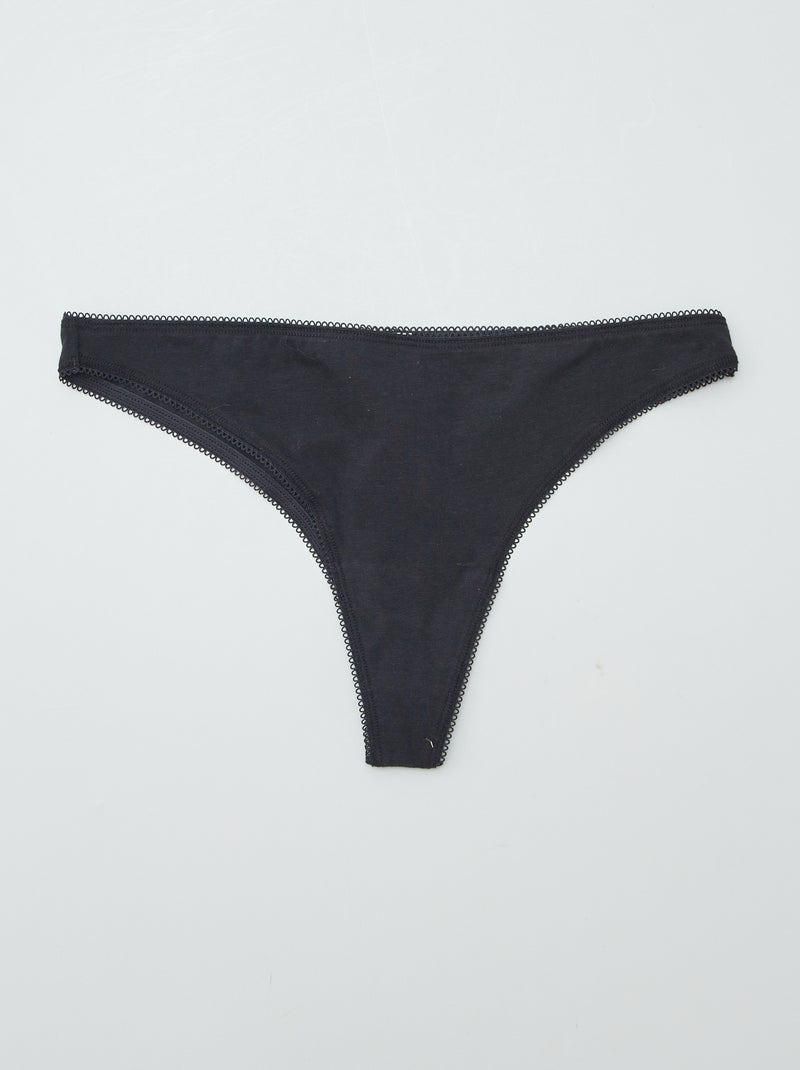 Lot de 3 tangas en coton Noir - Kiabi