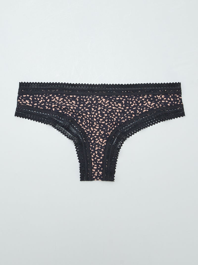 Lot de 3 tangas en microfibre imprimé Noir imprimé - Kiabi
