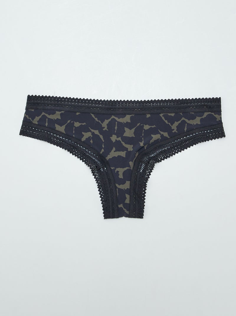 Lot de 3 tangas en microfibre imprimé Noir imprimé - Kiabi