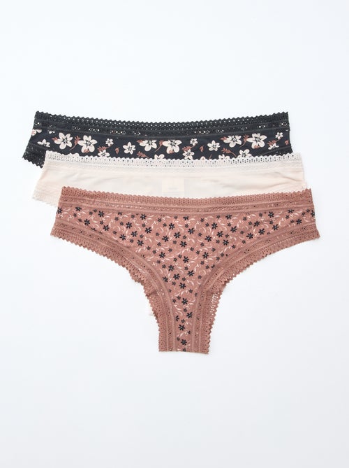 Lot de 3 tangas en microfibre imprimé - Kiabi