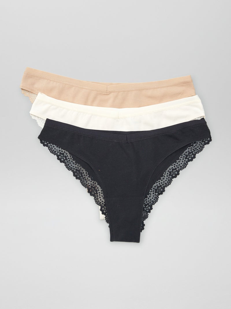 Lot de 3 tangas maternité avec dentelle Beige/ecru/noir - Kiabi