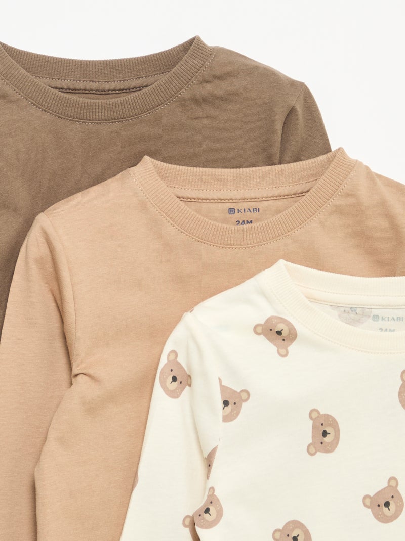 Lot de 3 tee-shirts à manches longues Beige - Kiabi