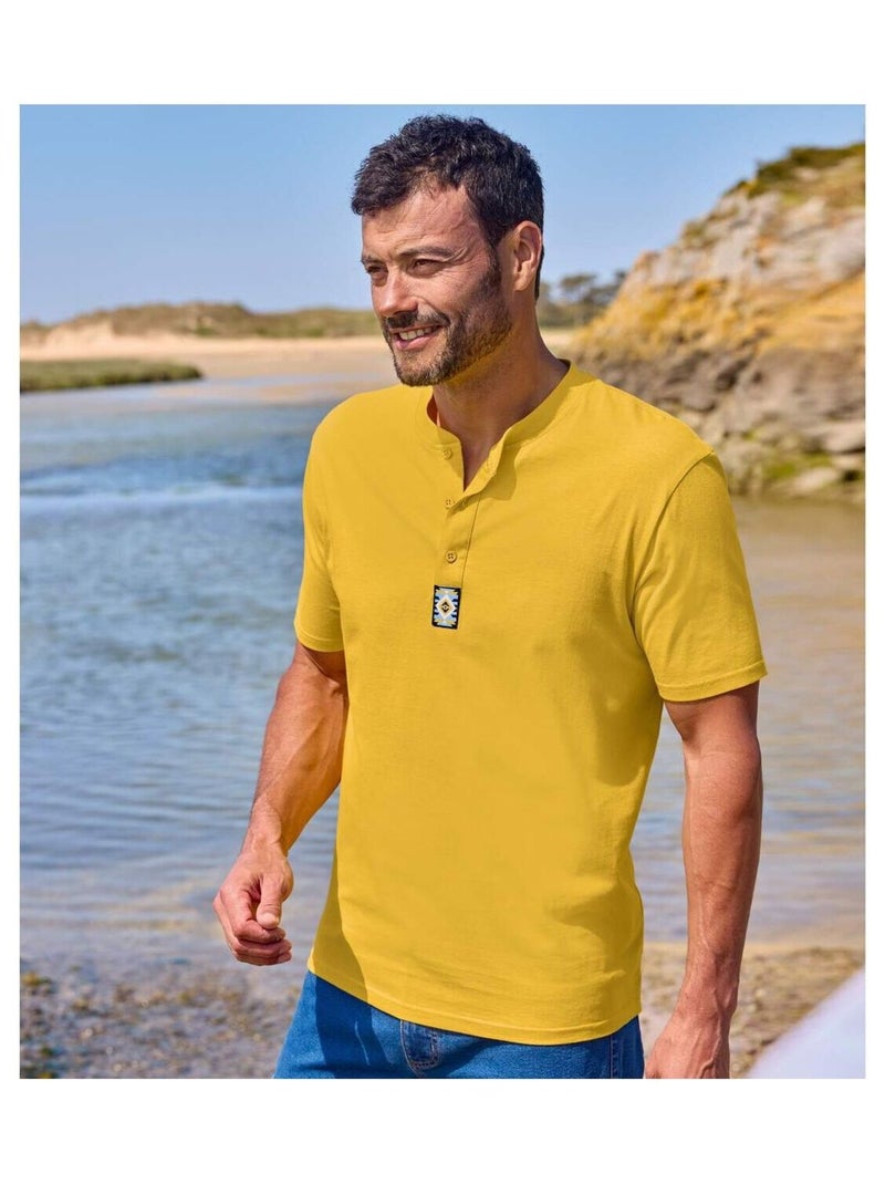 Lot de 3 Tee-shirts Col Boutonné Cotons   - ATLAS FOR MEN Bleu Jaune Bleu - Kiabi
